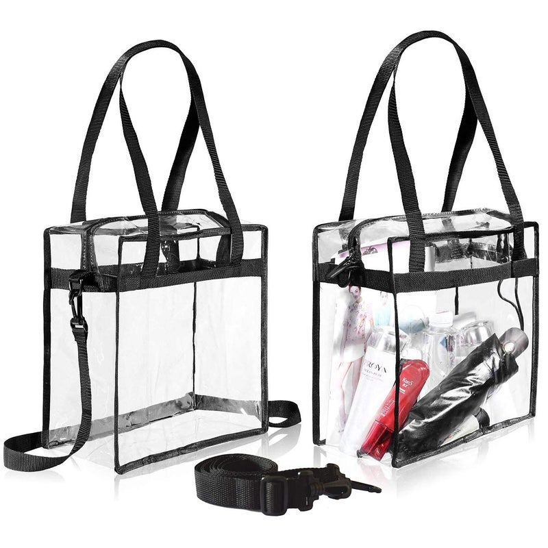 BAGAIL Clear Bags 12x6x12 Stadium Approved Clear Tote Bag with Zipper Closure Crossbody Shoulder Bag with Adjustable Strap (Black two pack) - Image 1